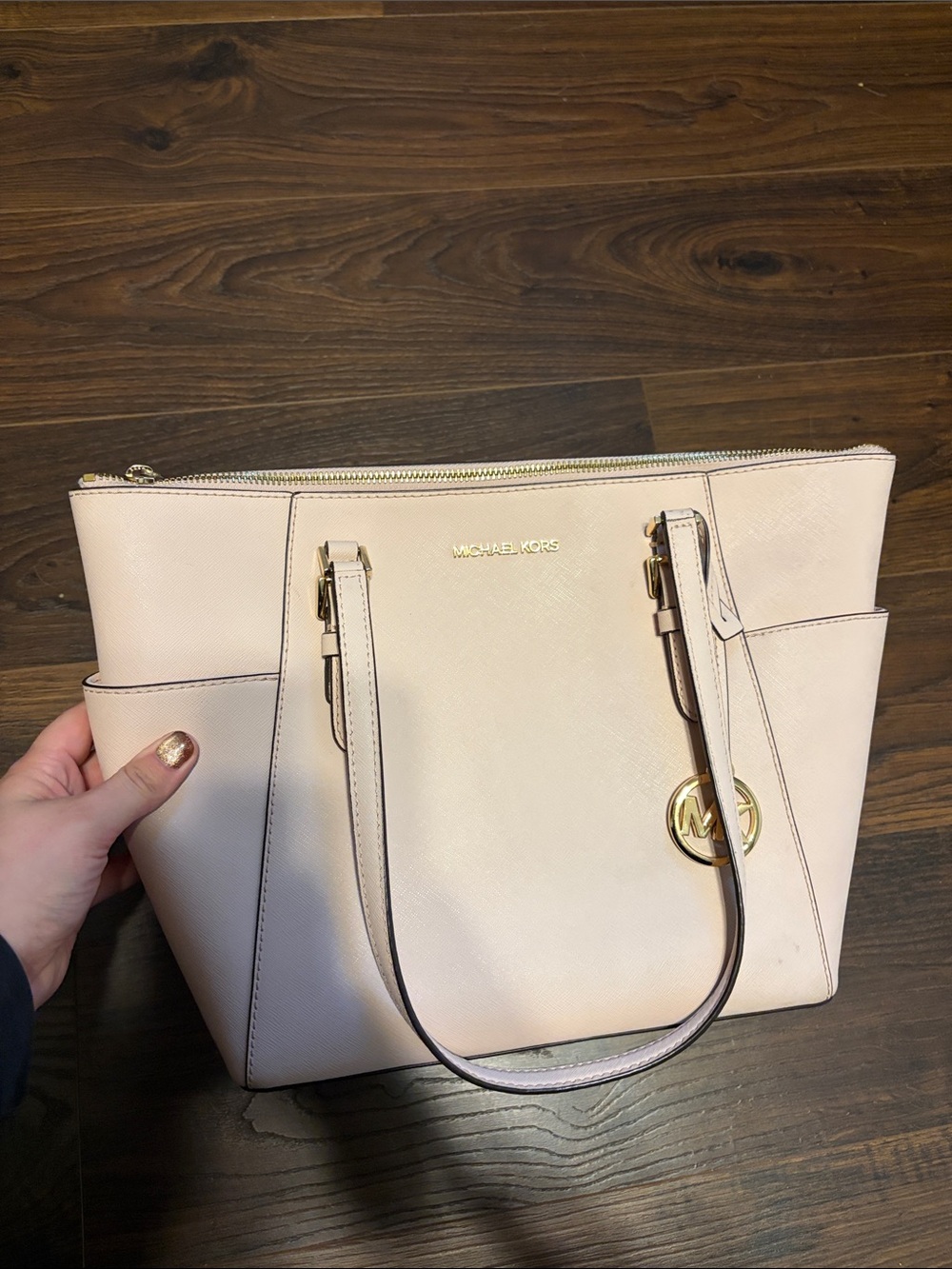 Michael Kors Pale Pink Saffiano Tote with Gold Hardware